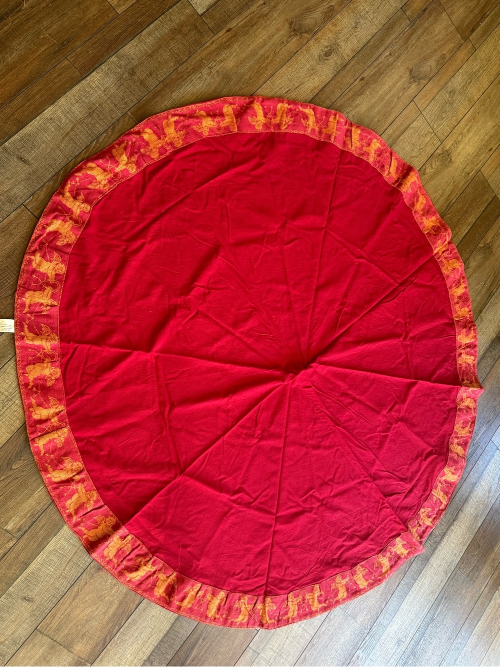 Red Round Tablecloth with Gold Border Accent